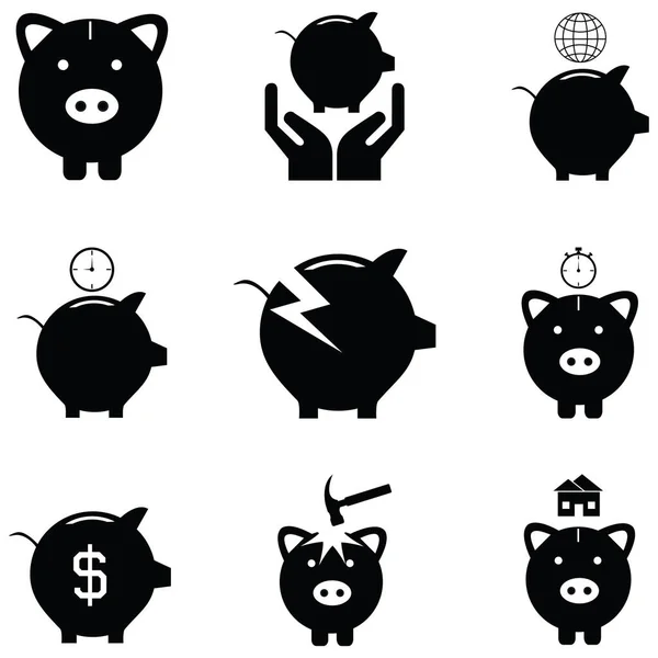 Piggy bank pictogrammenset — Stockvector