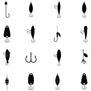 Balık tutma Icon set yemler