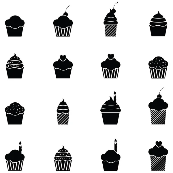 Cupcake Ikonuppsättning — Stock vektor