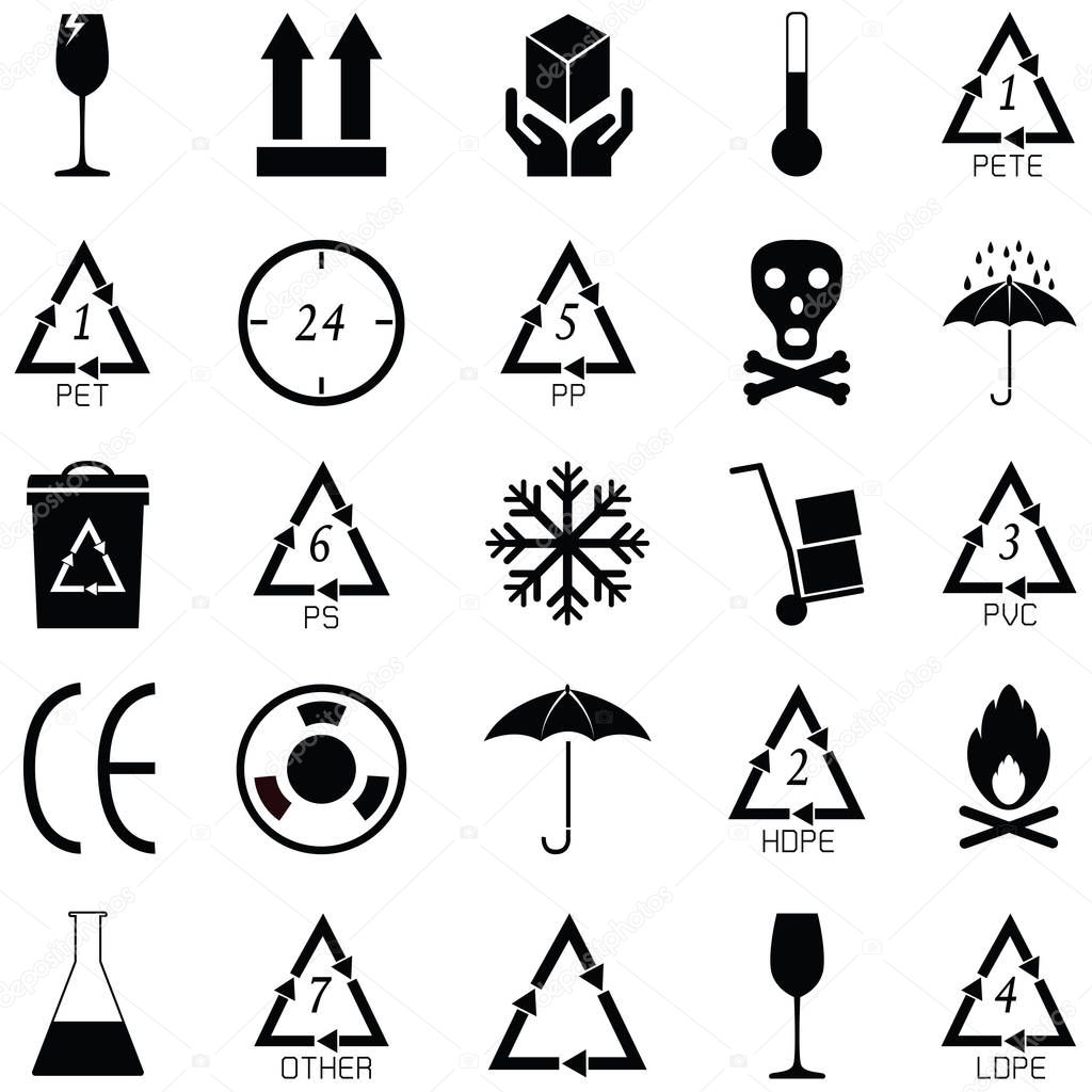 packaging symbols icon set