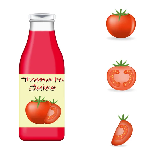 新鲜番茄用玻璃瓶包装的实用性 — 图库矢量图片