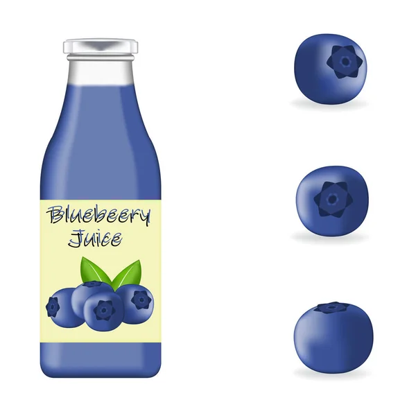 Realistic Glass Bottle Packaging Fresh Blueberry — Stock Vector