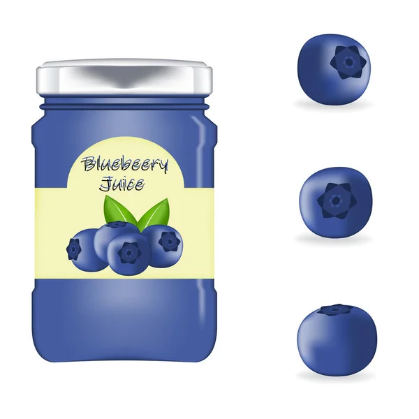 实用玻璃瓶包装新鲜蓝莓 — 图库矢量图片