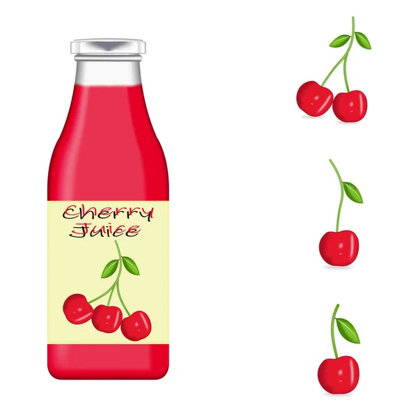 樱桃果汁的实际玻璃瓶包装 — 图库矢量图片