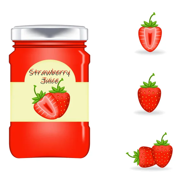 新鲜草莓用玻璃瓶包装的实用性 — 图库矢量图片