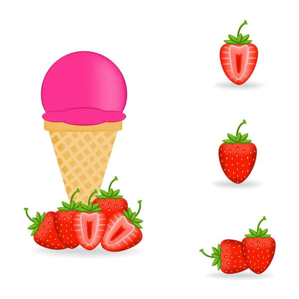 Vector Illustration Colorful Fresh Strawberry Ice Cream — Stock Vector