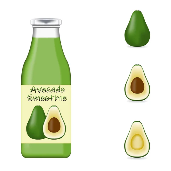 Realistic Glass Bottle Packaging Avocado — ストックベクタ