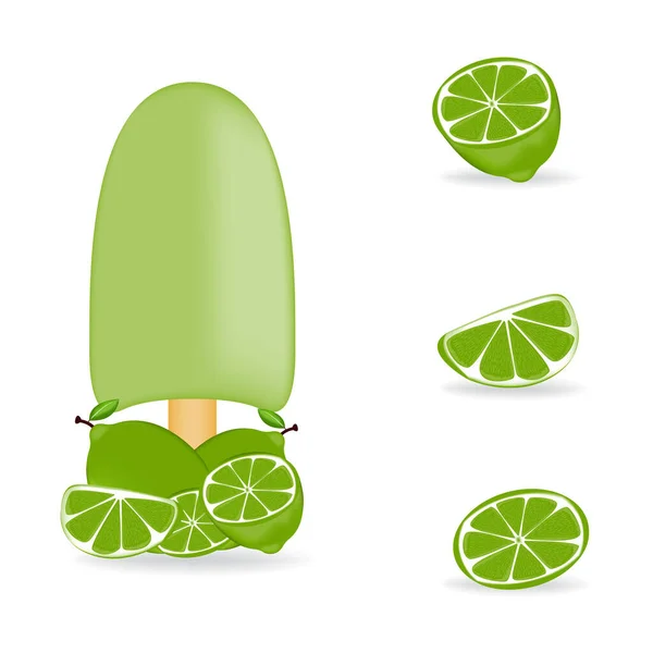 Illustration Vectorielle Crème Glacée Citron Vert Frais Coloré — Image vectorielle