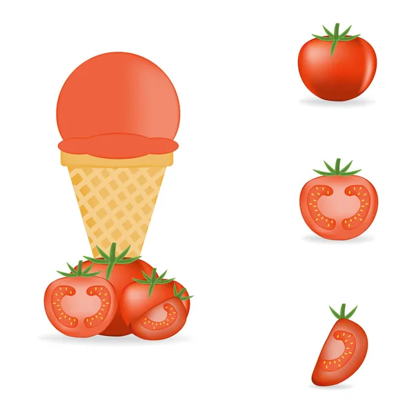 Ilustración Vectorial Colorido Helado Tomate Fresco — Vector de stock
