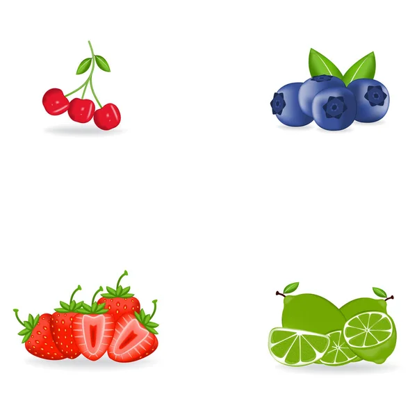 Fruits Icons Detailed Photo Realistic Vector Set — Stock Vector