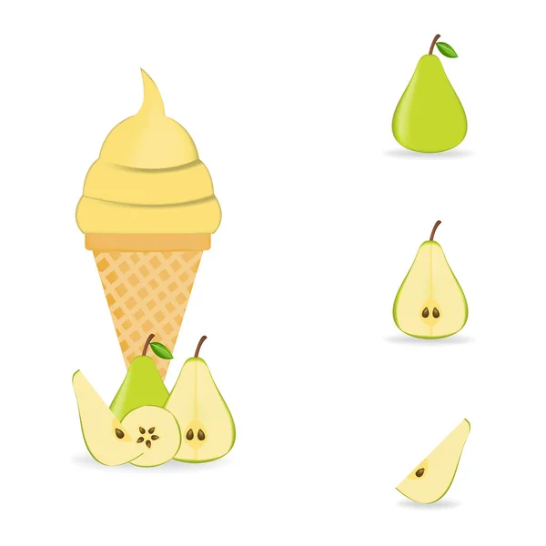 カラフルな新鮮な梨のアイスクリームのベクトルイラスト — ストックベクタ
