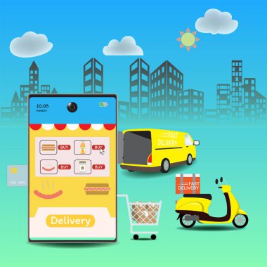 Çevrimiçi dağıtım hizmeti kavramı, Lojistik ve Teslimat, mobil vektörde.