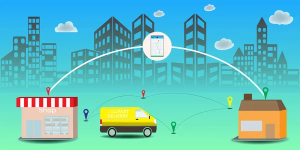 Online Delivery Concept Logistics Delivery Mobile Vector — Διανυσματικό Αρχείο