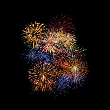 Gökyüzü göz kamaştırıcı görüntü gökyüzü arka plan üzerinde renkli havai fişek yak