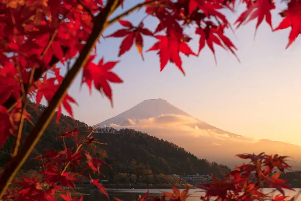Bela paisagem natural vista do Monte Fuji em Kawaguchiko durante o pôr do sol na temporada de outono no Japão . — Fotografia de Stock