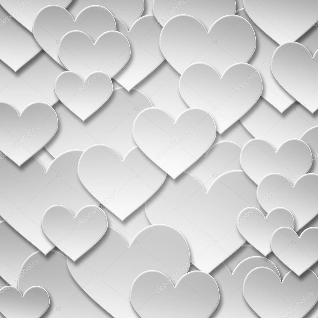 Abstract Seamless Paper valentine love heart symbol with drop shadows Background