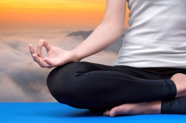 Genç kadın tutmak sakin ve süre pratik yoga meditasyon