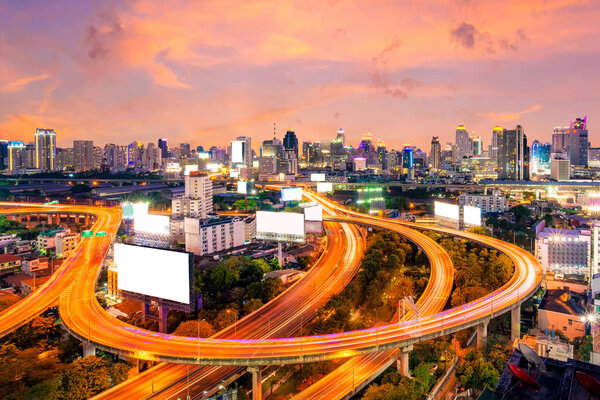 Cityscape view of expressway and modern building in the centre of Bangkok, Thailand
