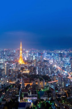 Tokyo Kulesi ve Tokyo şehir üzerinden Cityscape görünüm