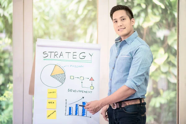Unga asiatiska entreprenör brainstorma och diskutera för marknadsplan — Stockfoto