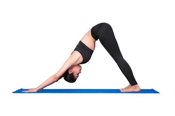 Healthy woman exercising yoga isolated with clipping path on white background — Stock Photo, Image