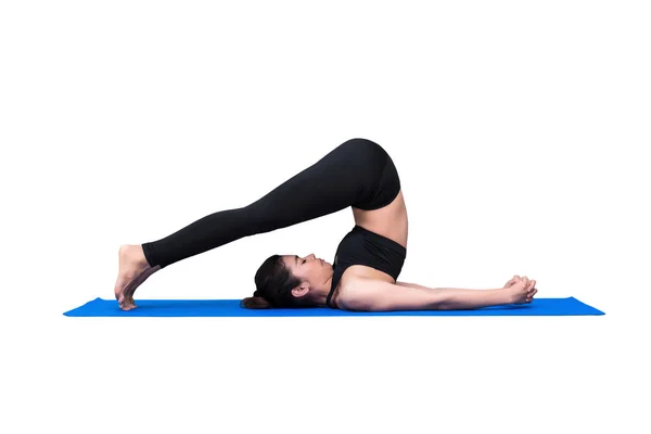 Beyaz arka plan üzerinde kırpma yoluyla izole yoga egzersiz sağlıklı kadın — Stok fotoğraf