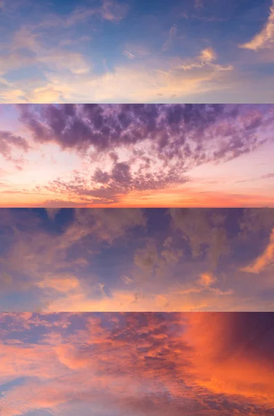 Collection of panorama view of dramatic beautiful nature sunset sky and clouds background — Stock Photo, Image
