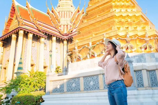 Beautiful Asian Tourist Woman Enjoy Travel Vacation Bangkok Thailand — Stock Photo, Image