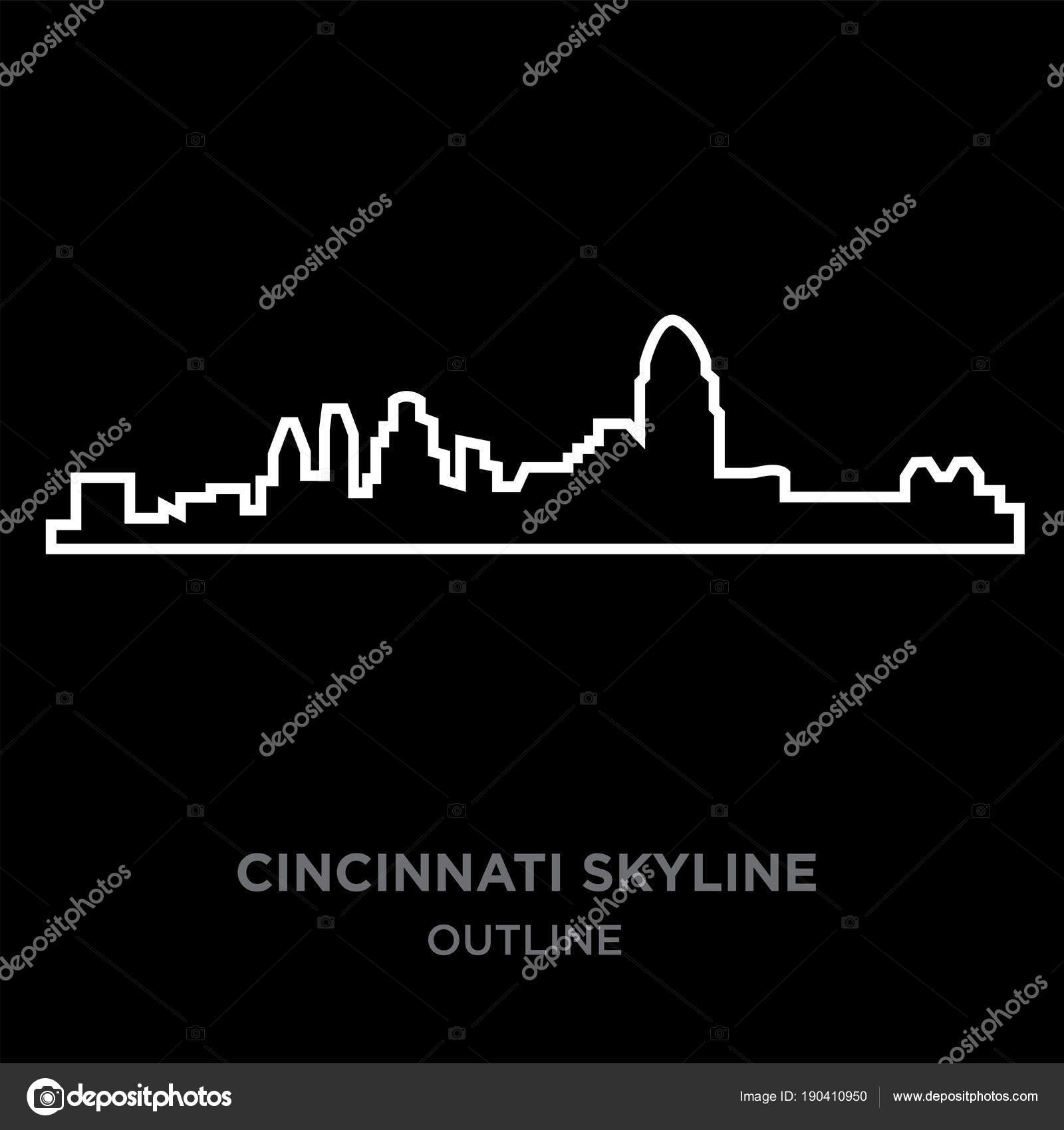 Weisser Rand Cincinnati Skyline Umriss Auf Schwarzem Hintergrund Vec Stockvektor C Vectorgalaxy