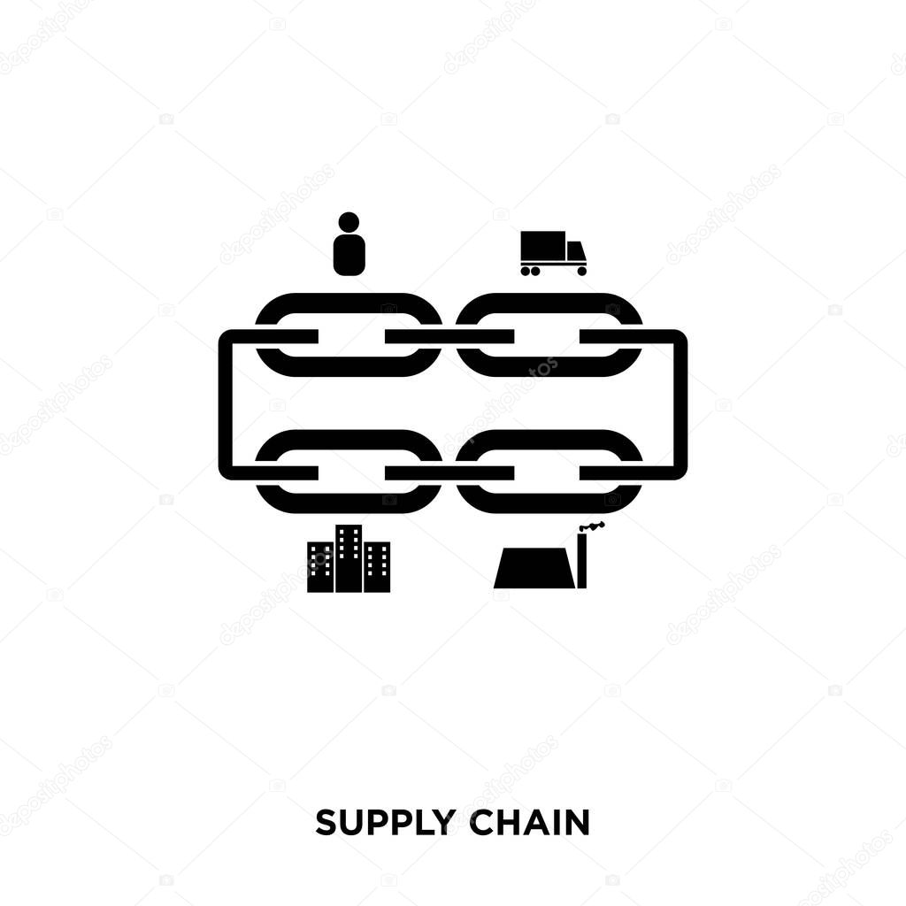 supply chain icon on white background, in black, vector icon ill