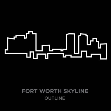beyaz sınır fort worth manzarası anahat siyah arka plan, vektör çizim