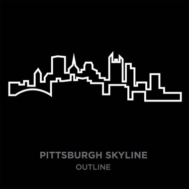 beyaz sınır pittsburgh manzarası anahat siyah arka plan, vektör çizim