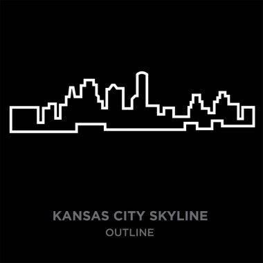 beyaz sınır kansas city skyline anahat siyah arka plan, vektör çizim
