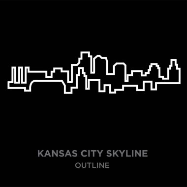 beyaz sınır kansas city skyline anahat siyah arka plan, vektör çizim