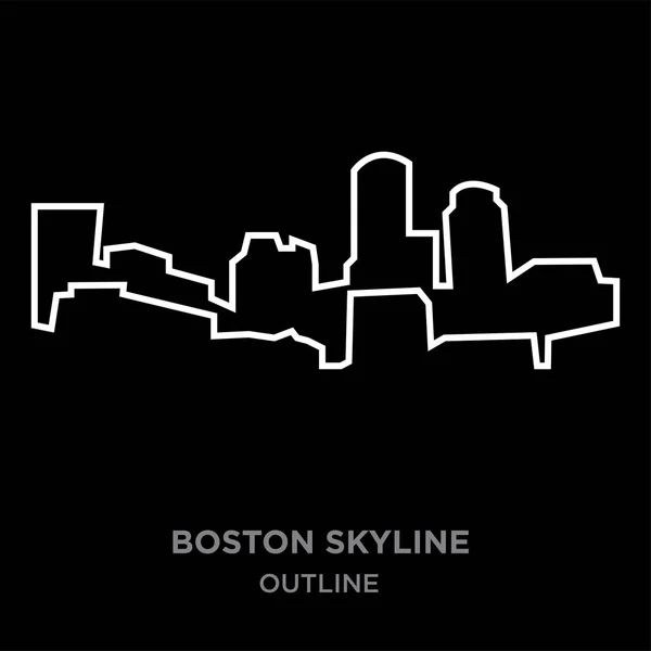 Beyaz sınır boston manzarası anahat siyah arka plan, vektör çizim — Stok Vektör