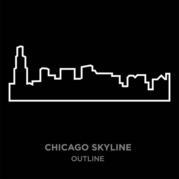 Contorno bianco chicago profilo skyline su sfondo nero, illustrazione vettoriale — Vettoriale Stock