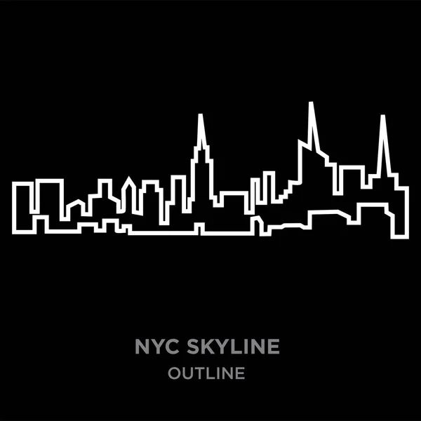 Beyaz sınır nyc skyline anahat siyah arka plan, vektör çizim — Stok Vektör