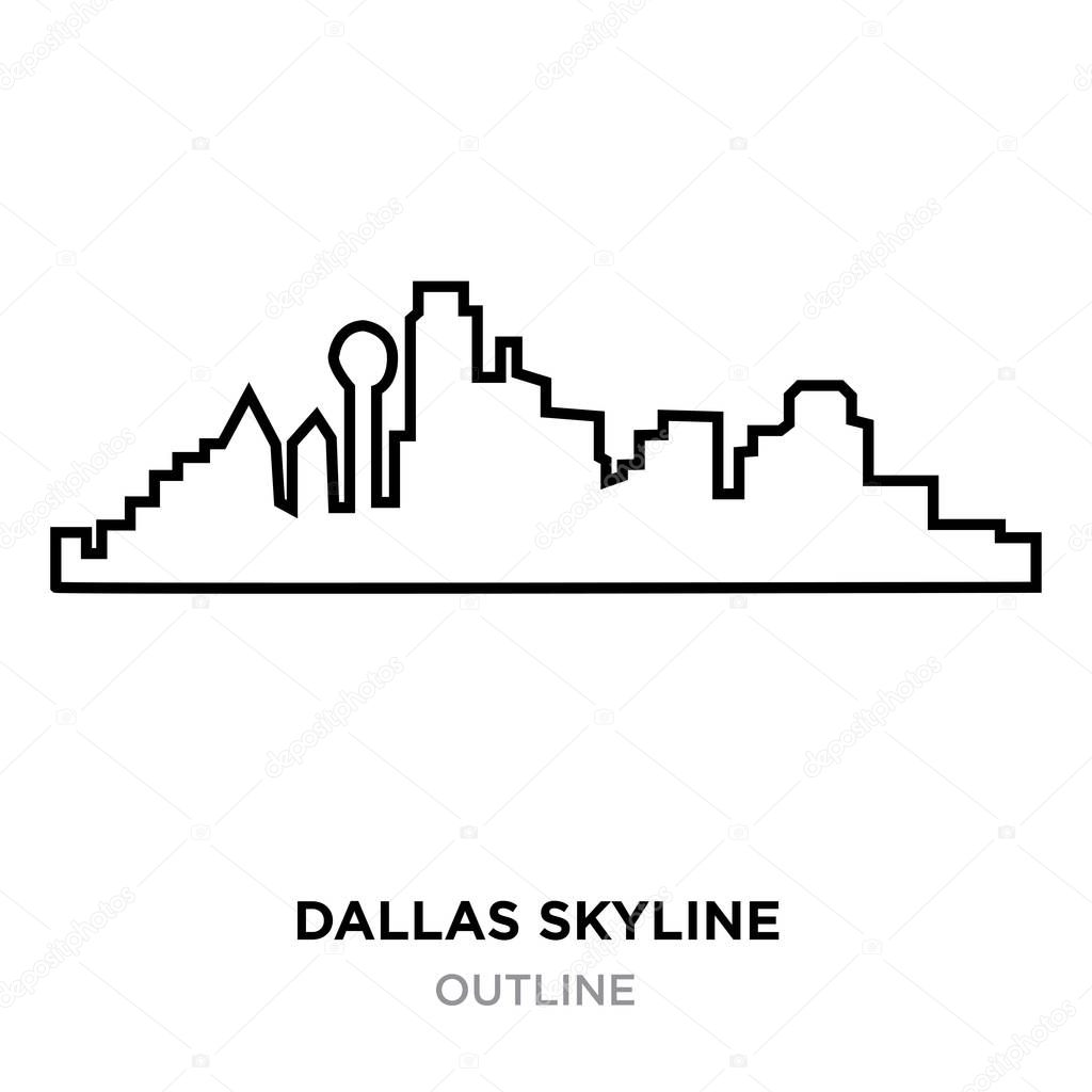 Dallas skyline outline on white background, vector illustration — Stock