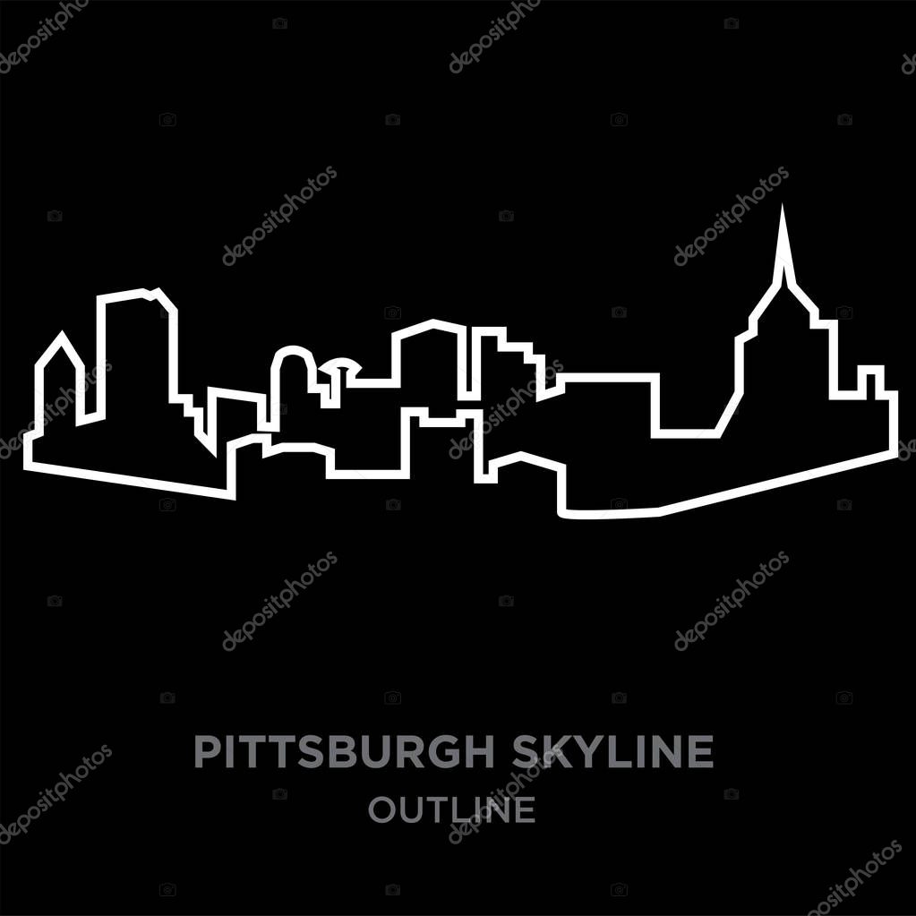 White border pittsburgh skyline outline on black background, vector illustration