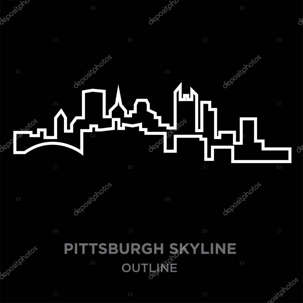 White border pittsburgh skyline outline on black background, vector illustration