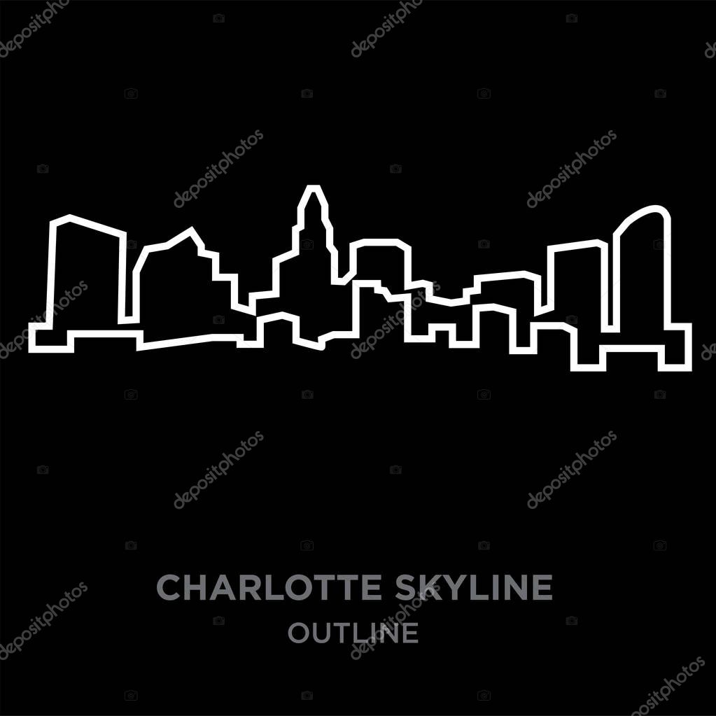 White border charlotte skyline outline on black background, vector illustration