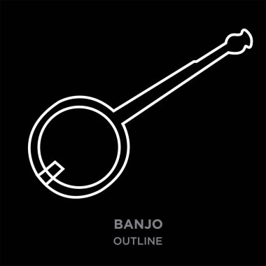 beyaz sınır banjo anahat siyah arka plan, vektör çizim