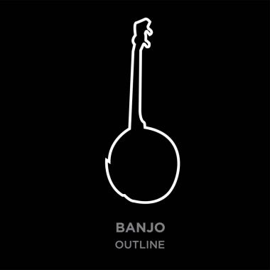 beyaz sınır banjo anahat siyah arka plan, vektör çizim