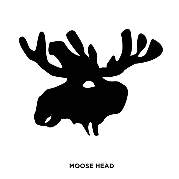 moose head silhouette on white background, in black