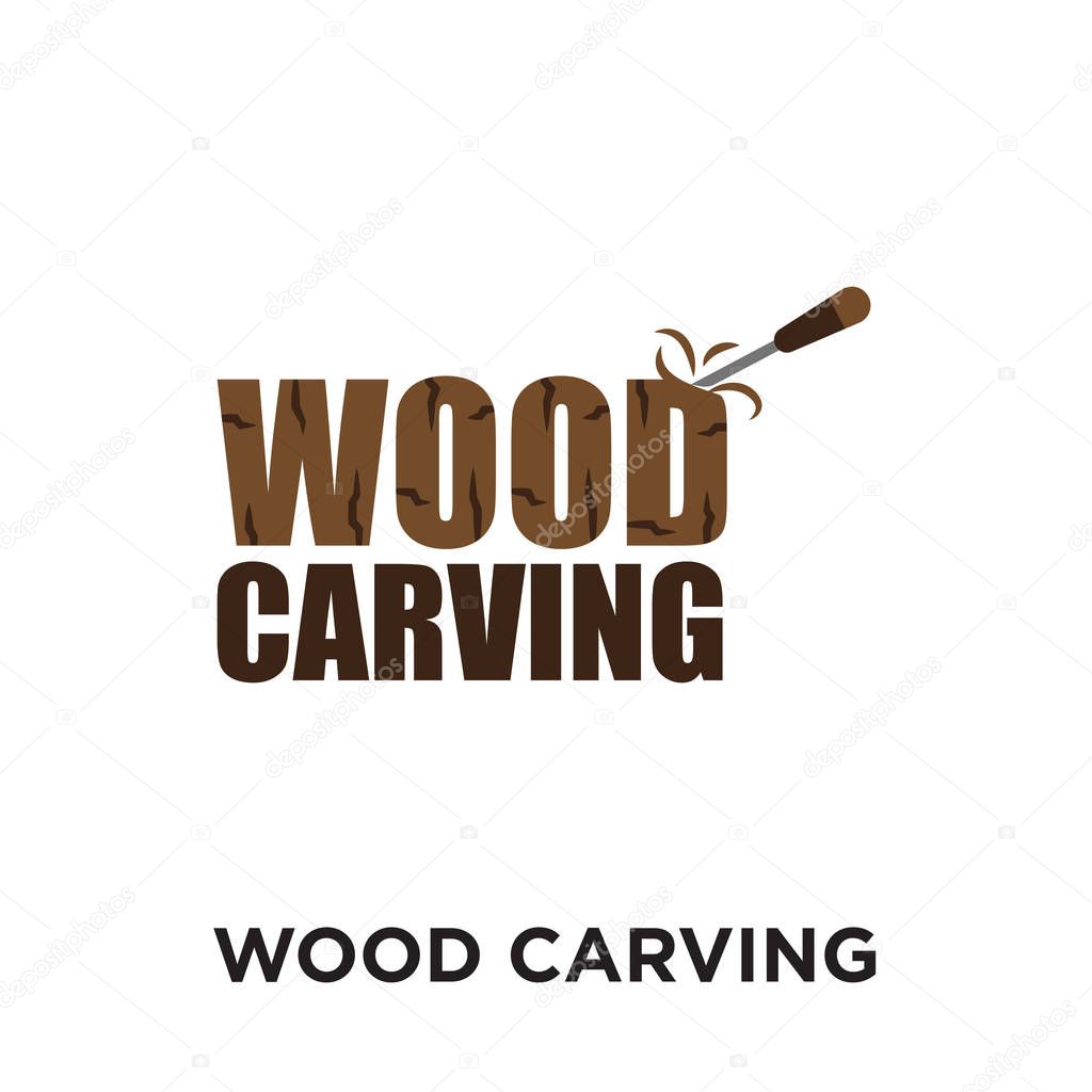 wood carving logo isolated on white background , colorful vector