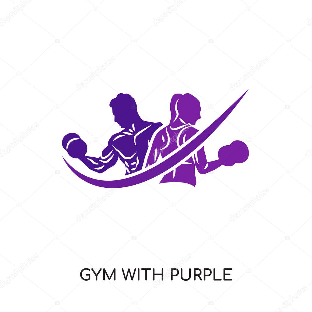 Gym with purple logo isolated on white background for your web and mobile app design , colorful vector icon, brand sign & symbol for your business