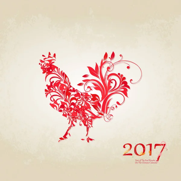 चीनी कॅलेंडरवर रोस्टरचे वेक्टर उदाहरण, 2017 चे प्रतीक. नवीन वर्षाच्या डिझाइनसाठी वेक्टर घटक. लाल रोस्टर 2017 वर्ष प्रतिमा . — स्टॉक व्हेक्टर