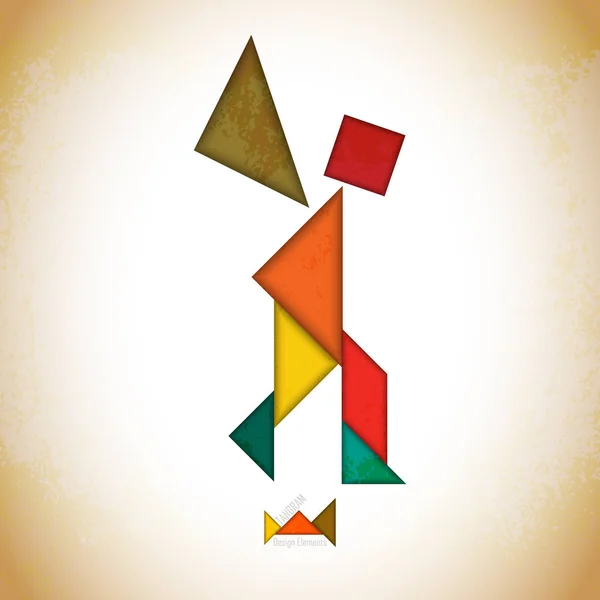 Gente di Tangram, io fatta di pezzi di tangram, forme geometriche. Tradizionale carta soluzione puzzle tangram cinese, gioco di apprendimento per bambini, bambini. Arte geometrica astratta — Vettoriale Stock