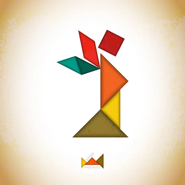 Tangram människor, l gjort tangram bitar, geometriska former. Traditionella kinesiska pussel tangram lösning kort, lärande spel för barn, barn. Abstrakt geometrisk konst — Stock vektor