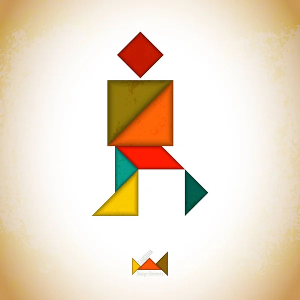 Tangram mensen, l gemaakt van tangram stukken, geometrische vormen. Traditionele Chinese puzzel tangram oplossing kaart, leren van spel voor kinderen, kinderen. Abstracte geometrische kunst Stockvector